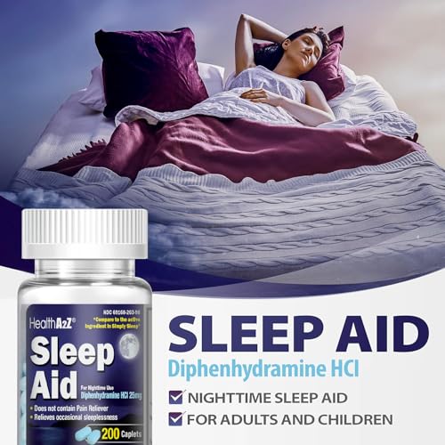 healtha2z sleep aid 200 caplets  diphenhydramine hcl 25mg  regular strength sleeping pills  safe amp non-habit-forming
