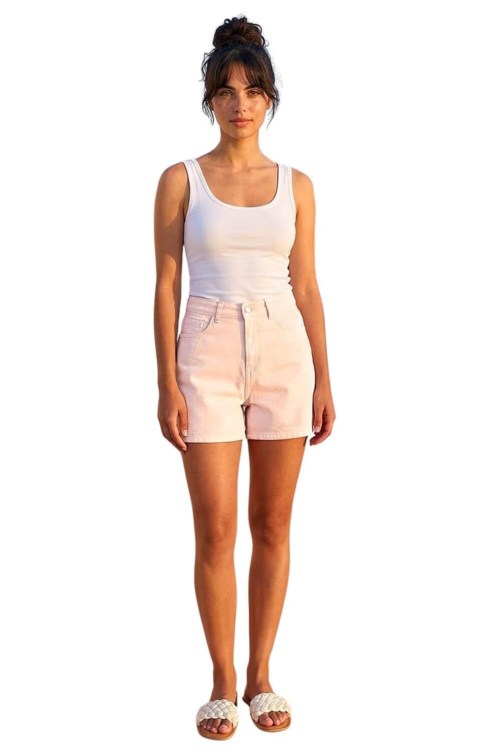 Dusk Women's Light Pink High Waisted Denim Stretch Shorts In | Size: 18