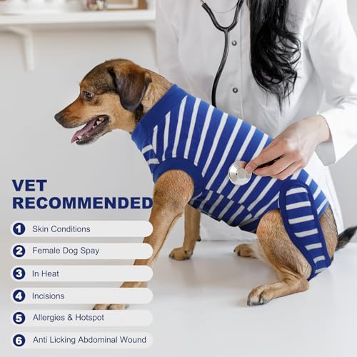 Image of IDOMIK Dog Recovery Suit for Neuter Spay,Anti-Licking Dog Surgical Bodysuit | Soft Dog Recovery Onesie Protects Abdominal Wounds, Easy to Wear, Easy Potty Breaks, E-Collar Cone Alternative,Stripes,S