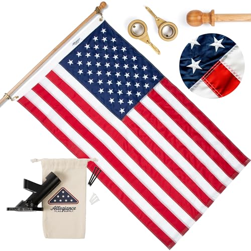Pre-Assembled American Flag Set | American-Sourced Nylon Fabric, Embroidered Stars, Hand-Stitched | Proudly Made in USA (3' x 5')