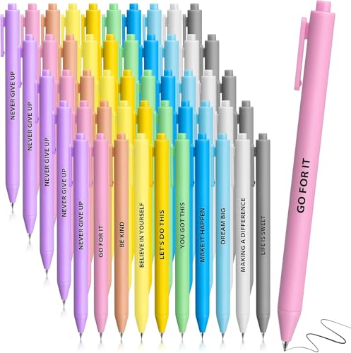 KAHEIGN 50 Piezas Bolígrafos Inspiradores, 14CM Macaron Bolígrafo Frases Motivacionales Bolígrafos Retráctiles de Tinta Negra para Jefes Oficina Escritorio Artículos Regalos (10 Estilos Positivos)