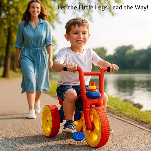 Amazon Brand - Jam & Honey Pacer Tricycle for Kids | Toddler Cycle | Bicycle | Push On Ride On | with Backrest | Easy Grip | Four Wheel | Safe & Fun Activity Toy | Medium | 2 Years+ | Red - Image 3 thumbnail
