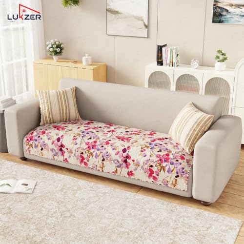 Image of Lukzer 4 Seater Sofa Cover Mat Reversible Quilted Sofa Seat Protector with WaveEdge Ultrasonic Cut - Royal Petals - Washable Anti-Slip Sofa Throw for Living Room Couch Cover 220 x 85 CM /SC-219-04WE