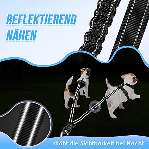 Nasjac Doppelte Hundeleine, kein Verheddern 360° drehbarer Splitter Doppelleine fur Zwei Hunde, verstellbare stoßdämpfende Bungee-reflektierende Leine für Hunde klein mittlere und große Lauftraining