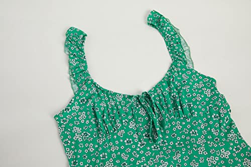 Meikulo Ditsy Floral Dress For Women Summer Dresses Cute Sweetheart Neckline Polka Dot Mini Dress Ruffle Flutter Sleeve Smocked Short Dress Green, M #TOP3