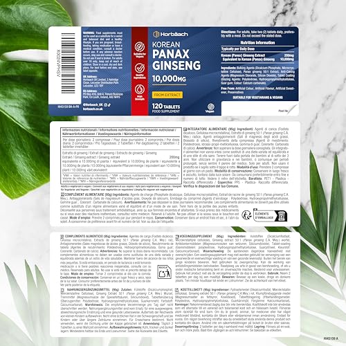 Panax Ginseng Extrakt 10.000mg | 120 Korean Ginseng Tabletten | Vegane | Hochdosierte Ginsenoside | Horbaach – Bild 5