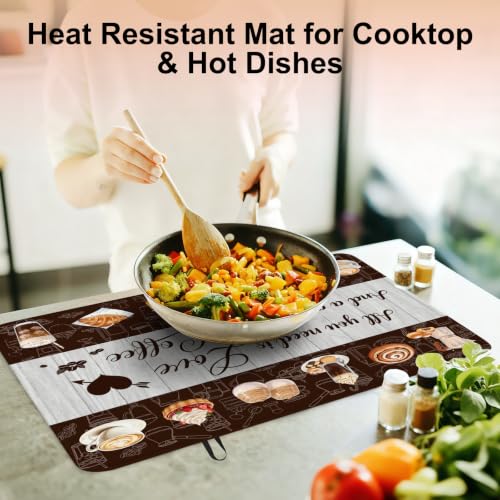 Image of Coffee Stove Top Cover for Electric Stove, Coffee Range Covers for Electric Stove, Rubber Dish Drying Mat, Glass Cooktop Covers, Flat RV Range top Mats, 28 inchx20 inch