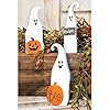 Friendly Ghosts Set of 3 Wooden Ghosts w/Pumpkin Beware Sign - Halloween Fall Decor - Farmhouse Distressed Look