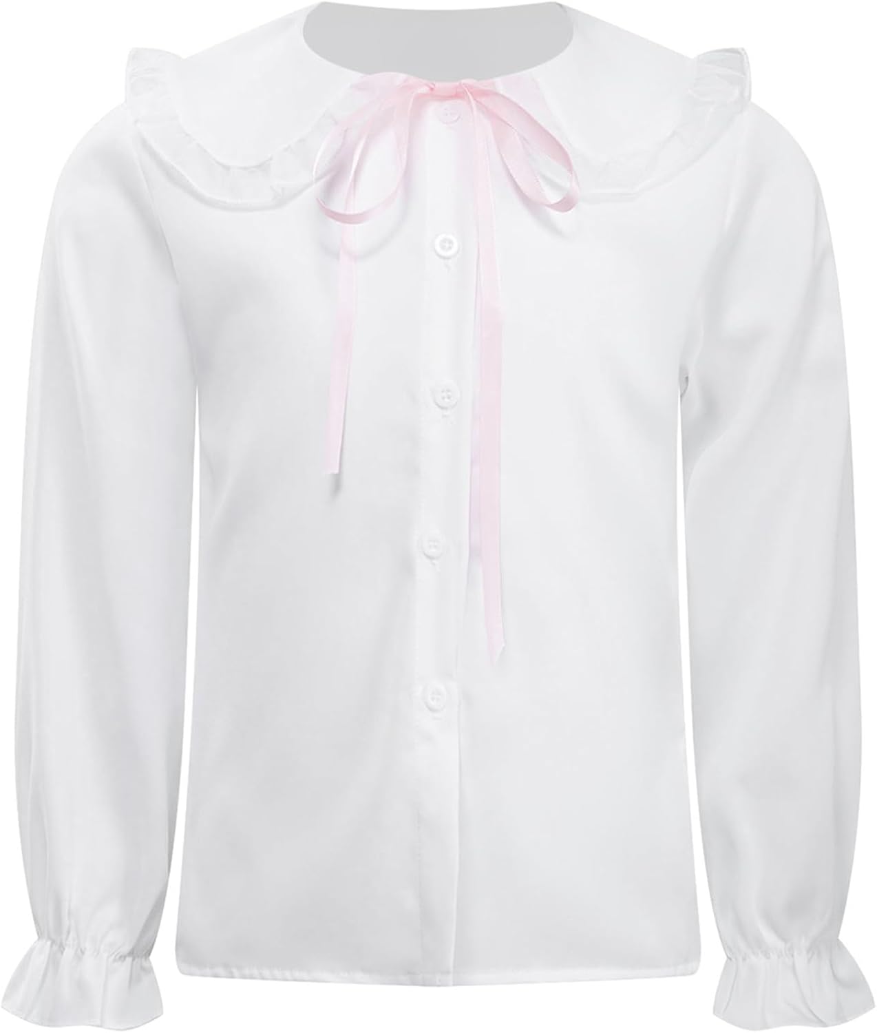 FEESHOW Girls Long Sleeve Button-Down Shirts Lace Casual Solid Color Blouses Tops for Kids Sizes 5-16 Years
