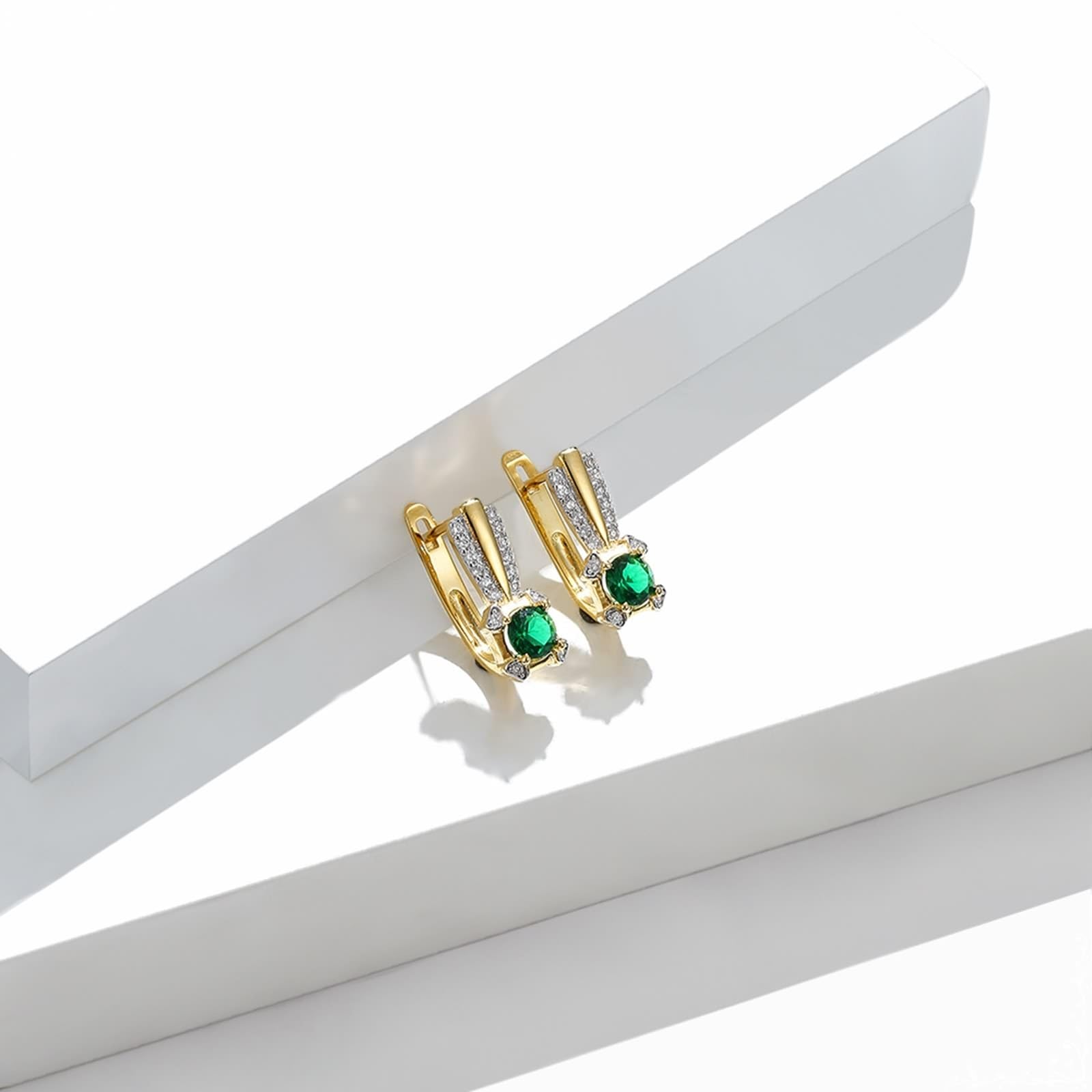 AMDXD Pendientes de mujer de oro amarillo Au585, línea de aro con tsavorite verde, oro de 14 quilates, moissanita, pendientes pequeños y auténticos