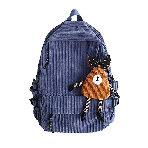 Femmes Sac à dos Pure Couleur Stripe Scolaire Sac à dos Adolescente Sac à dos Femelle Jolie Bagkpack (Color : Blue)