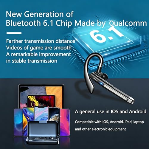 Image of Bluetooth Headset with Microphone, Wireless Earpiece for Work & Driving