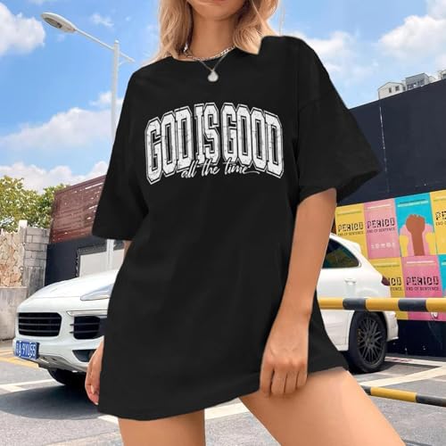 Image of Christian T Shirts for Women God is Good Shirt Oversized Jesus Religious Faith Inspirational Tshirts Bible Verse Tops