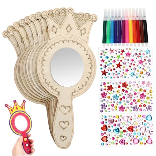 ifundom 1set Handheld Mirror Craft Craft Mirrors for Boy Girl Stickers Painting Pens Creative Princess Birthday Party Decoration