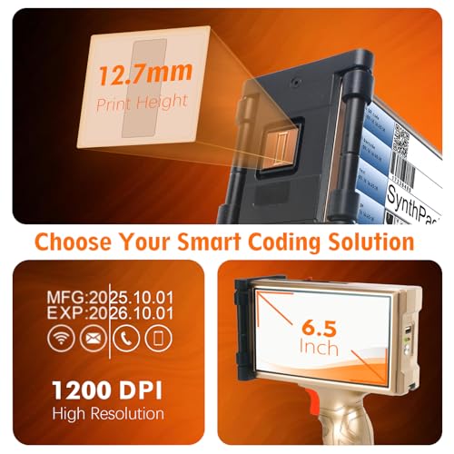 Image of SH1 Handheld Inkjet Printer, 1200 DPI, 6.5 inch Touchscreen, 0.5 inch Print Height | Portable TIJ Printer for QR Codes, Barcodes, Batch Numbers and Logos on Plastic, Carton, Wood, Metal and Glass