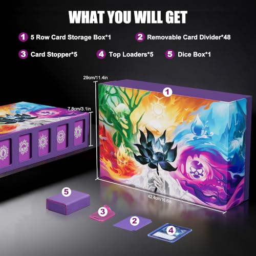 Image of Kabinka 5 Row MTG Card Storage Box with Commander Display and Art Printing | 3900+ Trading Card Deck Box for MTG Sport Cards, 5 Top Loaders, 5 Stoppers, 48 Dividers,1 Dice Tray (Art)