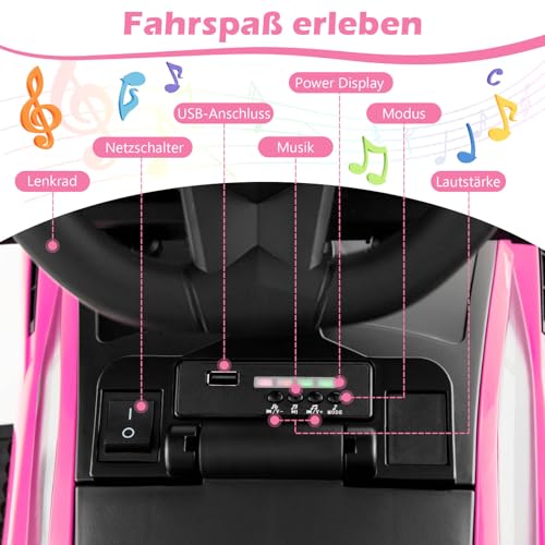 GOPLUS 3 in 1 Rutschauto, Lamborghini Schiebauto mit abnehmbarem Universalrad, USBs, Musik, Stauraum, abnehmbarem Schiebegriff & Schutzgeländer, Rutschfahrzeug für Kinder von 18-60 Monaten (Rosa) – Bild 4