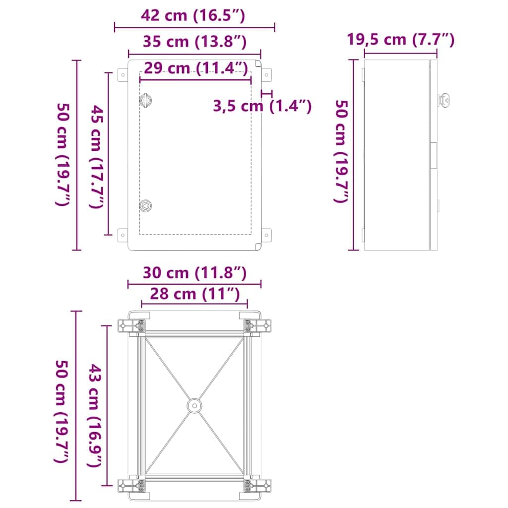 vidaXL Armario de Control Gris 42 x 19,5 x 50 cm Plástico ABS, Gabinete Moderno, solución Duradera para Herramientas, Organizador Elegante para Espacios Interiores y Exteriores