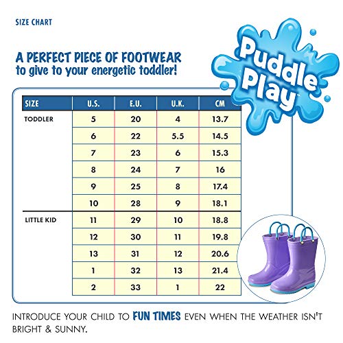 Puddle Play Toddler And Kids Boys And Girls Waterproof Rain Boots With Easy-On Handles - Purple, Lavender With Turquoise Trimming - Size 4 Toddler #TOP3