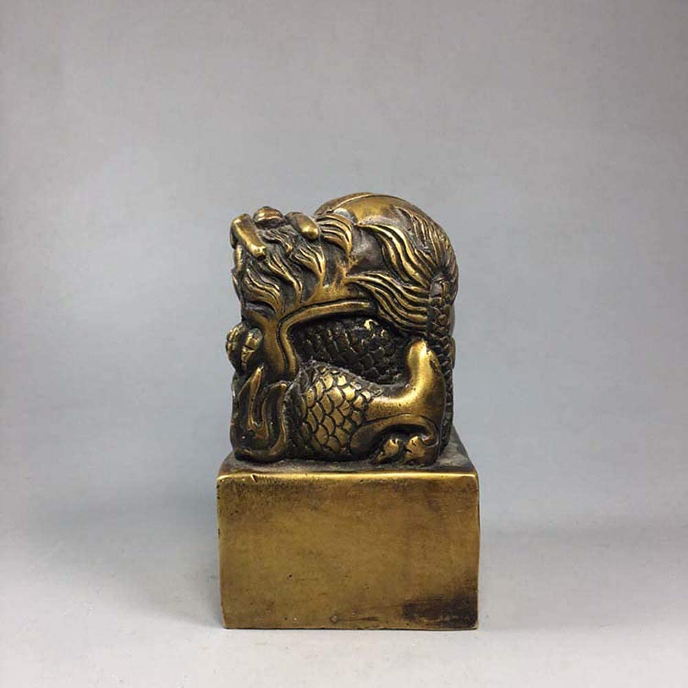 Escultura De Jardín para Exteriores, Colección De Antigüedades Chinas, Decoración Feng Shui, Estatua De Sello del Emperador Dragón De Latón Puro, Figura para El Hogar Y La Oficina, Estatua P