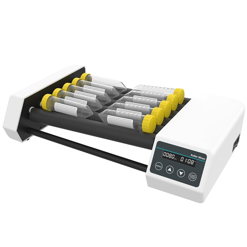 Agitatore Orbitale Digitale, Miscelatore Per Provette Da Laboratorio a 6 Rulli Con Display LCD, Velocità Regolabile Da 20 a 80 Giri/min, Modalità Continua O Timer Da 1 Minuto a 23 Ore E 59 Minuti
