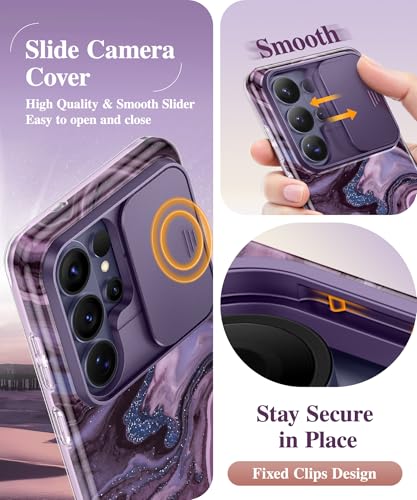 Image of GVIEWIN for Samsung Galaxy S26 Ultra Case, [Slide Camera Cover & Built-in HD Screen Protector] [2 Front Frames] Shockproof Military Grade Protective Marble Phone Case for S26 Ultra 6.9 inch (Quicksand)