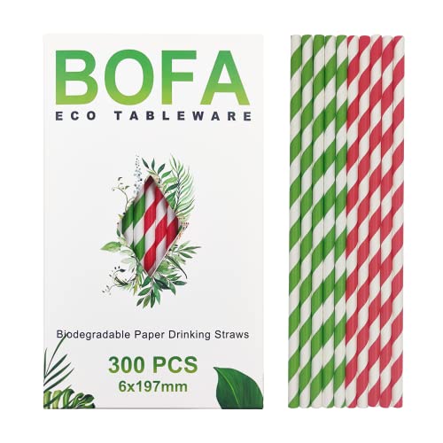 Paille en papier bicolore à bandes vertes et roses de 7,75 pouces de long pour les fêtes, les mariages et les occasions, 100% biodégradable, 300 pailles Cover