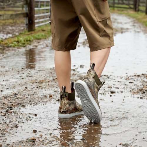 Image of Men's Deck Boots, Deck Shoes Waterproof Rain Boots, Saltwater Fishing Ankle Boots, Non-Slip Rubber Garden Muck Boots for Gardening Boating Camping Sailing Fishing