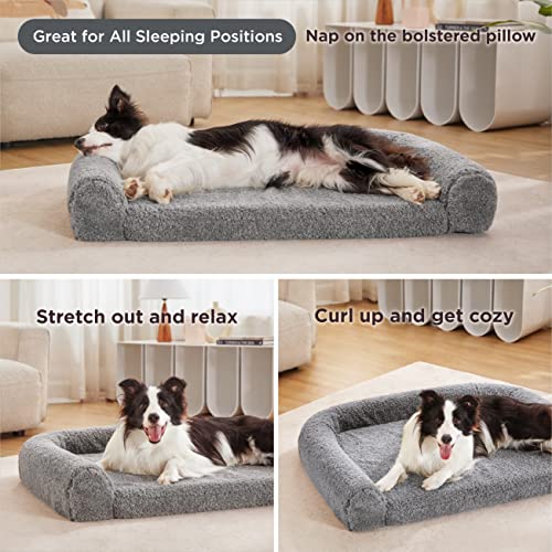 Lesure Memory Foam Dog Beds For Extra Large Dogs - Calming Dog Bed Orthopedic With Comfy Teddy Sherpa - Pet Bed Sofa With Certipur-Us® Certified Foam And Removable Washable Cover, Grey #TOP6