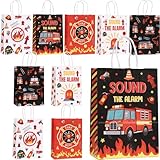 Bikasun 10 sacchetti regalo con manici di camion dei pompieri, sacchetti di carta per feste a tema pompieri, compleanno dei bambini, sacchetti di caramelle, bomboniere, sacchetti regalo di compleanno