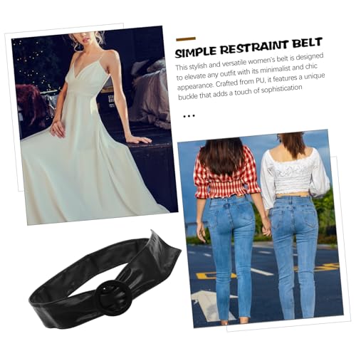 Homoyoyo Women's Slim Black Pu Belt Adjustable Elegant Waistband for Pants Timeless Fashion Accessory Any Outfit Stylish Decorative Design3