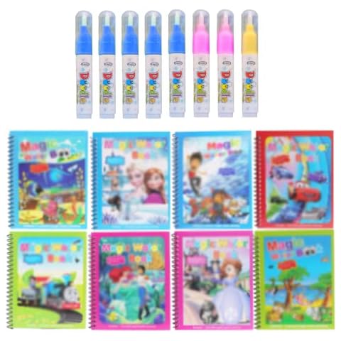 YINNEGD 8 Pack Water Colouring Book, Reusable Toddlers Painting Cartoon Coloring Book with 8 Pieces Pen, Early Education Painting Toys for Children Cover