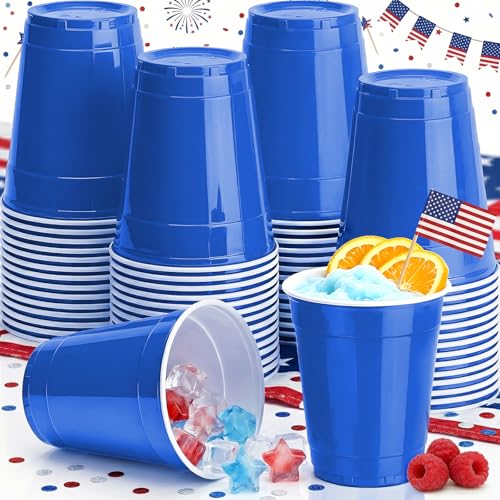 Solevmic 100 Count Blue Plastic Cups - 12 oz Blue Disposable Cups for Picnic Party 4th of July