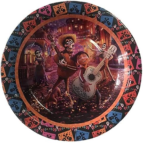 Party Over Here Coco Plates, Round 7” inch for Cakes or appetizers, 10 Piece Paper Plates,Movie, Miguel, Hector Dia de Los Muertos Day of The Dead Cover
