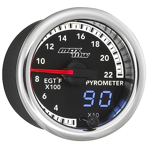MaxTow Match 2200 F Pyrometer Exhaust Gas Temp Gauge Kit for Dodge Ram 6.7L Cummins 4th Gen Diesel Truck - Includes EGT Probe - Double Vision Display with Analog & Digital Readouts - 2-1/16" 52mm