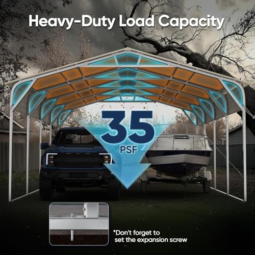 Image of ADVANCE OUTDOOR 20x20 FT Heavy Duty Vertical Roof Metal Carport, Pre-Drilled All Weather 2 Car Shelter for RV, Vehicles & Farm Equipment