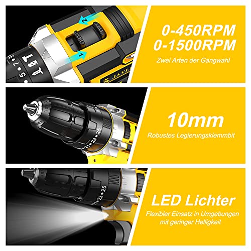 Jay lene Akkuschrauber,25 + 3 Drehmomentoptionen Bohrmaschine,Akku Bohrschrauber Set mit Zwei 12V/1500amh Akkus,3 Modi… – Bild 3