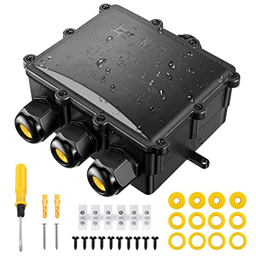 Kohree Abzweigodse IP68 Verteilerdose Wasserdichte Kabelverbinder, Klemmdose für Außen Größere 4 Wege Verbindungsdose für Ø4mm-14mm Kabeldurchmesser M25 Kabelverschraubung, PC + PVC Cover