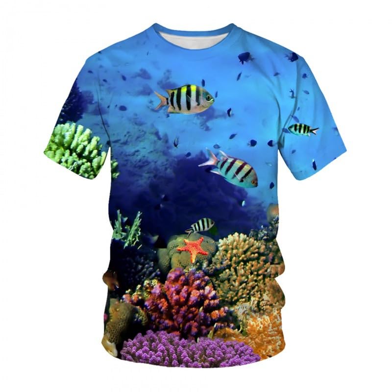 CHSLO Herren 3D Druck T-Shirt Sommer Unterwasserwelt Tiefsee Fischunisex 3D-Digitaldruck-T-Shirt Schnelltrocknendes Rundhals-Herren-Kurzarmshirt Mit Lockerem Stretch-Halbarm