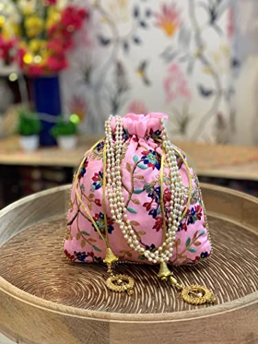 Image of IGH Embroidered Silk Pouch Bag Designer Women Potli Bags Handle Purse Clutch Purse for Women Festive & Weddings Gift