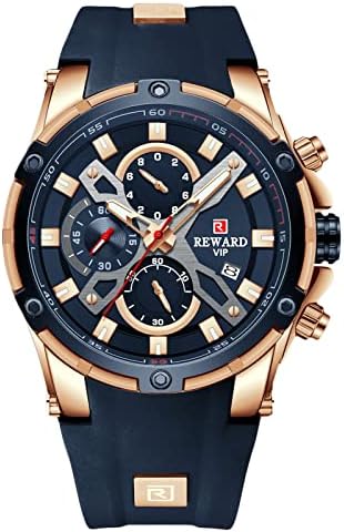 RORIOS Orologio Uomo Luminoso Analogico Quarzo Orologi con Cinturino in Silicone Elegante Cronografo Orologio da Polso per Uomo