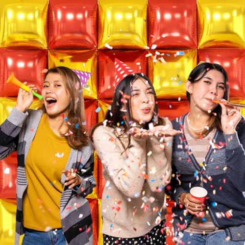 Image of Metallic Red Black and Gold Double Sided Square Foil Balloons Wall,19 Inches Chrome Foil Balloons Tunnel Arch Kit for Bachelorette,Anniversary,Wedding,Birthday,2026 Graduation Party Decorations