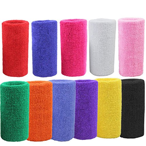 Mcolics Faixa de transpiração de pulso de 1,8 m em 11 pulseiras de algodão atlético (1 par) (roxo)