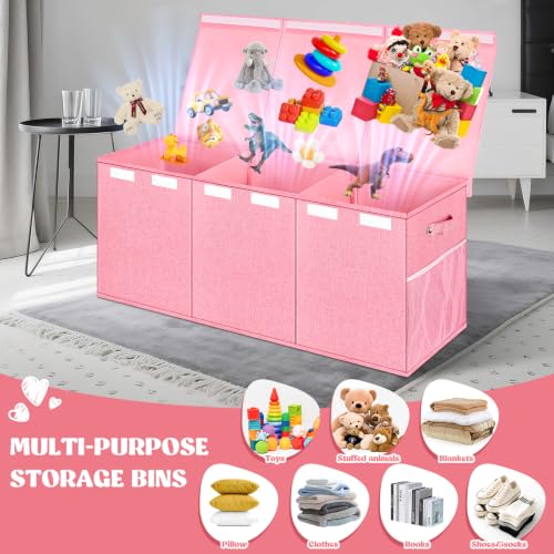 Image of Extra Large Toy Box with Lids, Collapsible Storage Bin, 38 inchx16 inchx14 inch, Pink