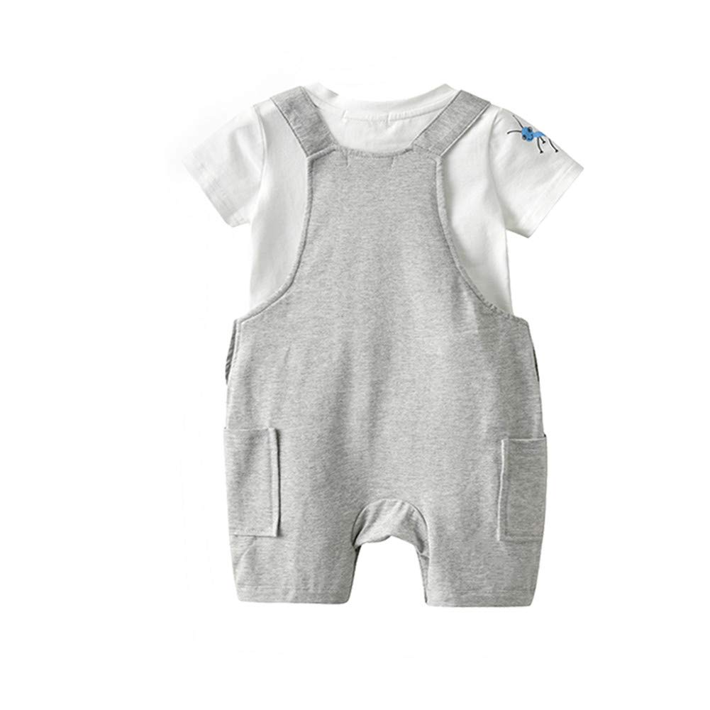 2 pcs Infant Baby Boys Clothes Romper Set Cute Ant T-Shirt & Overalls Little Boys Outfit 3 9 18 24 Month (80cm (12M)) White