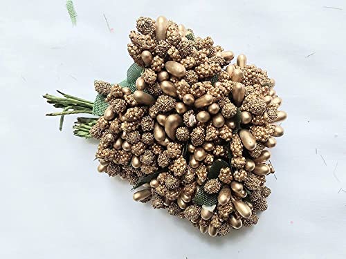 Image of Prokart Premium Pollen Flowers for Hair Accessories, Tiara Making, Jewelry Making and Dress Decoration | 6 Bunch of 12 Pollens Each | (Pack of 72 Pcs) (Golden)