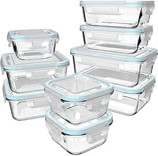 18 Piece Glass Food Storage Containers with Lids, Glass Meal Prep Containers, Glass Containers for Food Storage with Lids, BPA Free & Leak Proof (9 lids & 9 Containers)