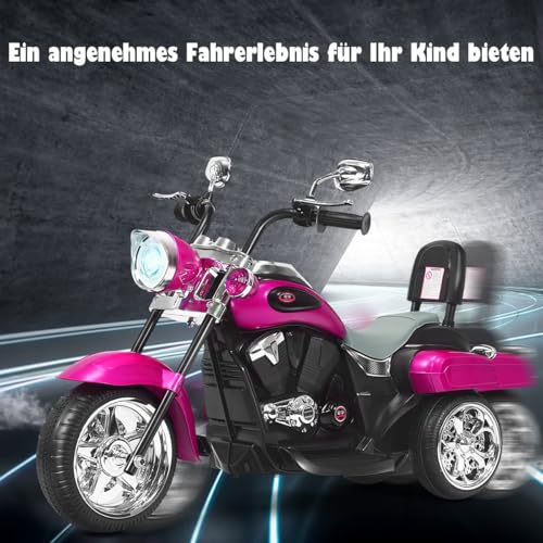 FANTASK Kinder Elektromotorrad mit verstellbarem Scheinwerfer, Dreirad Elektromotorrad mit Sound, Horn, Rückspiegel, Pedalen, Geschwindigkeit 2,5-3 km/h – Bild 3