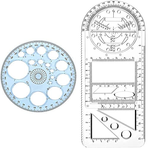 Yzswdox 2 Piezas Regla geométrica multifuncional, Regla de Dibujo de Matemáticas, Reglas de Medición de Bricolaje, Multifunctional Geometric Ruler, para Estudiantes y Oficina Escolar Cover