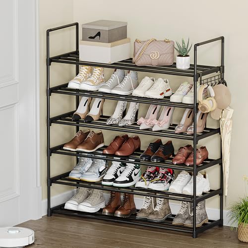 Black 6-Tier Metal Shoe Rack for Entryway or Closet